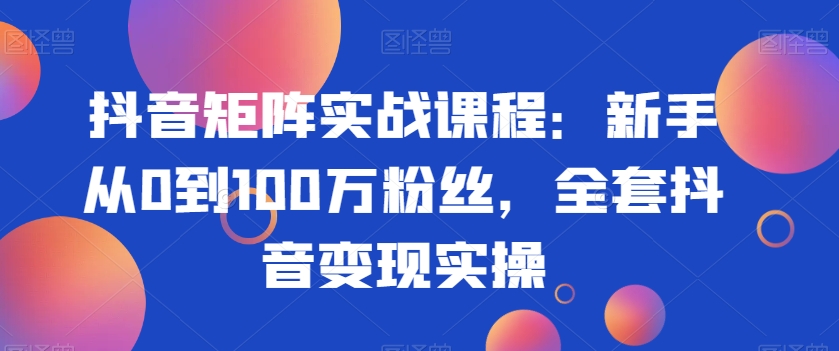 抖音矩阵实战课程：新手从0到100万粉丝，全套抖音变现实操-葛仙仙资源库