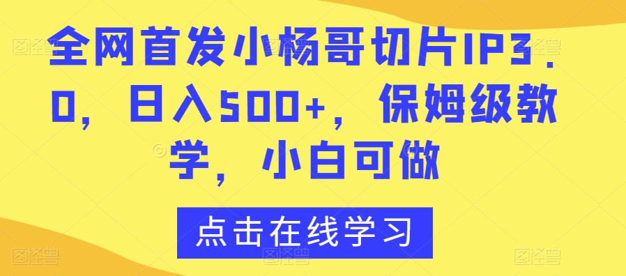 全网首发小杨哥切片IP3.0，日入500+，保姆级教学，小白可做【揭秘】-葛仙仙资源库