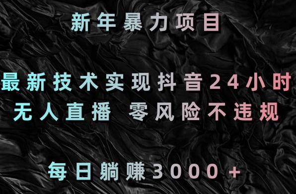 新年暴力项目，最新技术实现抖音24小时无人直播，零风险不违规，每日躺赚3000＋【揭秘】-葛仙仙资源库