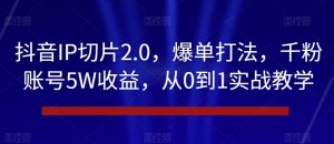 抖音IP切片2.0，爆单打法，千粉账号5W收益，从0到1实战教学【揭秘】-葛仙仙资源库