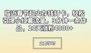 临近春节超火存钱打卡,轻松引爆小红薯流量,3分钟一条作品,20天涨粉4000+【揭秘】-葛仙仙资源库