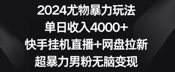 2024尤物暴力玩法，单日收入4000+，快手挂机直播+网盘拉新，超暴力男粉无脑变现【揭秘】-葛仙仙资源库