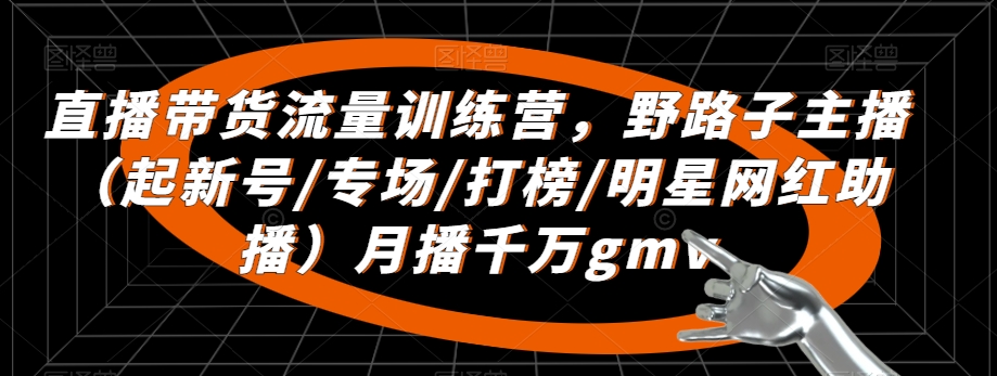 直播带货流量训练营，​野路子主播（起新号/专场/打榜/明星网红助播）月播千万gmv-葛仙仙资源库
