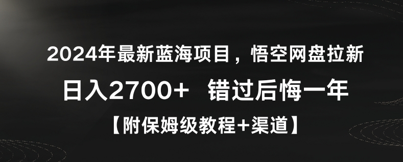2024年最新蓝海项目，悟空网盘拉新，日入2700+错过后悔一年【附保姆级教程+渠道】【揭秘】-葛仙仙资源库
