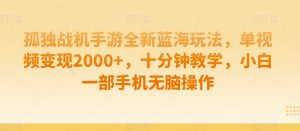 孤独战机手游全新蓝海玩法,单视频变现2000+,十分钟教学,小白一部手机无脑操作【揭秘】-葛仙仙资源库