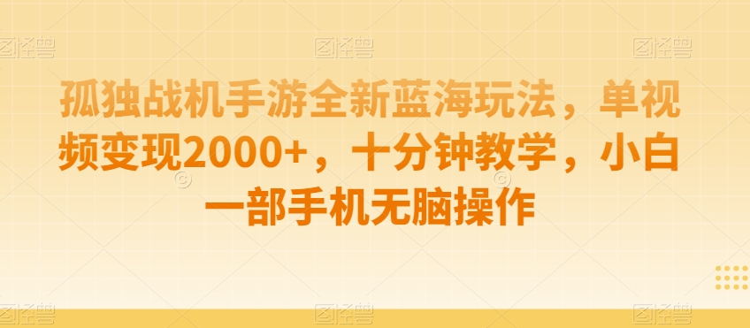 孤独战机手游全新蓝海玩法，单视频变现2000+，十分钟教学，小白一部手机无脑操作【揭秘】-葛仙仙资源库