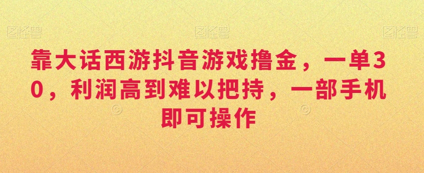 靠大话西游抖音游戏撸金，一单30，利润高到难以把持，一部手机即可操作，日入3000+【揭秘】-葛仙仙资源库