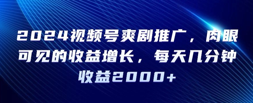 2024视频号爽剧推广，肉眼可见的收益增长，每天几分钟收益2000+【揭秘】-葛仙仙资源库