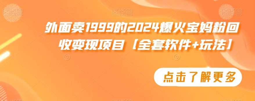 外面卖1999的2024爆火宝妈粉回收变现项目【全套软件+玩法】【揭秘】-葛仙仙资源库