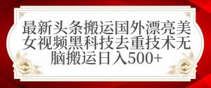 最新头条搬运国外漂亮美女视频黑科技去重技术无脑搬运日入500+【揭秘】-葛仙仙资源库