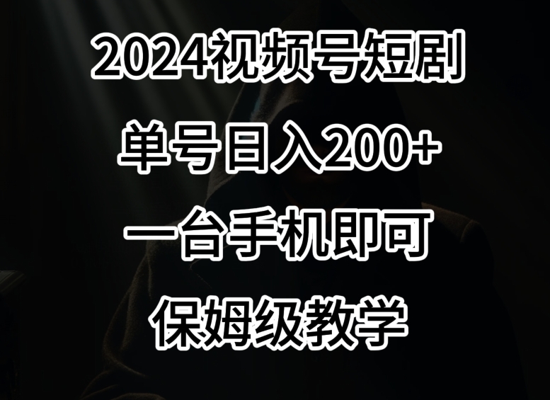 2024风口，视频号短剧，单号日入200+，一台手机即可操作，保姆级教学【揭秘】-葛仙仙资源库