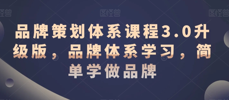品牌策划体系课程3.0升级版，品牌体系学习，简单学做品牌-葛仙仙资源库