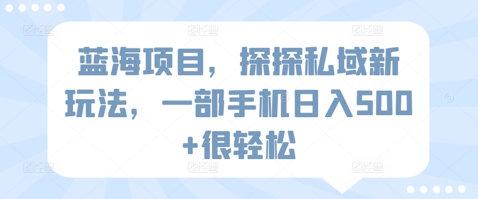 蓝海项目，探探私域新玩法，一部手机日入500+很轻松【揭秘】-葛仙仙资源库