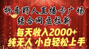 每天收入2000+,抖音野人直播卡广场,结合网盘拉新,纯无人,小白轻松上手【揭秘】-葛仙仙资源库