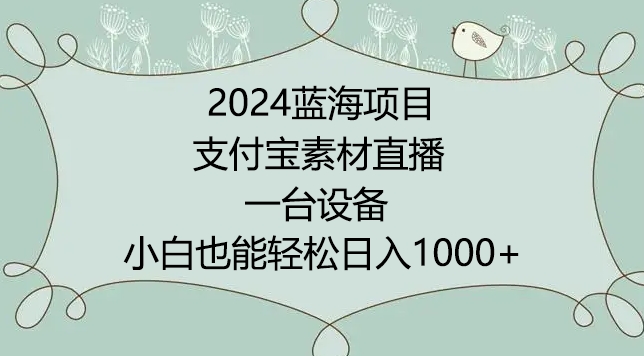 2024年蓝海项目，支付宝素材直播，无需出境，小白也能日入1000+ ，实操教程【揭秘】-葛仙仙资源库