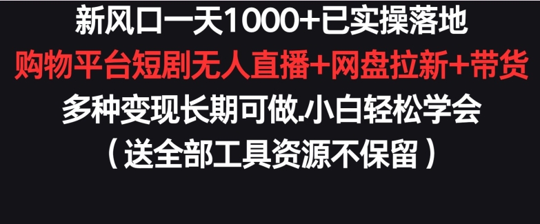 新风口一天1000+已实操落地购物平台短剧无人直播+网盘拉新+带货多种变现长期可做【揭秘】-葛仙仙资源库