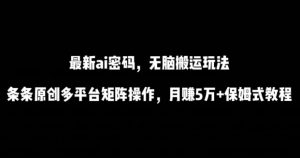 最新ai流量密码,傻瓜式搬运玩法,条条原创,多平台矩阵操作,月赚5万+保姆式教程【揭秘】-葛仙仙资源库