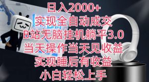 日入2000+，实现全自动成交，B站无脑挂机躺平3.0，当天操作当天见收益，实现睡后有收益【揭秘】-葛仙仙资源库
