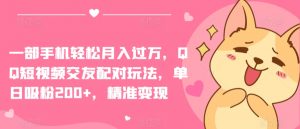 一部手机轻松月入过万,QQ短视频交友配对玩法,单日吸粉200+,精准变现【揭秘】-葛仙仙资源库