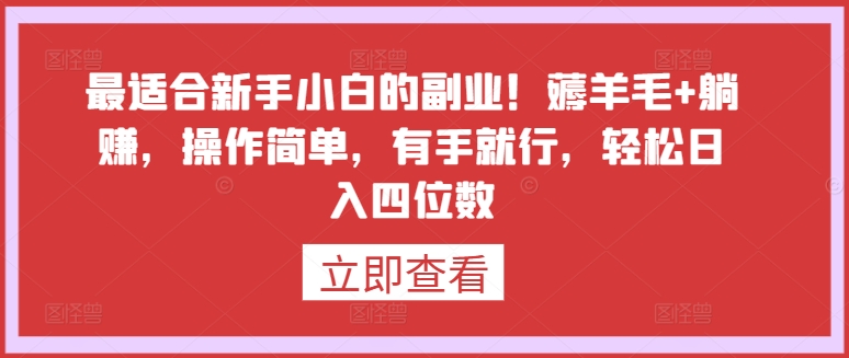 最适合新手小白的副业！薅羊毛+躺赚，操作简单，有手就行，轻松日入四位数【揭秘】-葛仙仙资源库