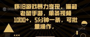 怀旧游戏暴力变现,猫和老鼠手游,单条视频1000+,5分钟一条,可批量操作【揭秘】-葛仙仙资源库