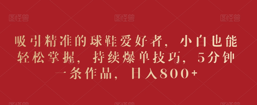 吸引精准的球鞋爱好者，小白也能轻松掌握，持续爆单技巧，5分钟一条作品，日入800+【揭秘】-葛仙仙资源库