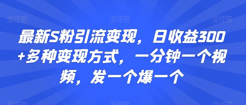 最新S粉引流变现，日收益300+多种变现方式，一分钟一个视频，发一个爆一个【揭秘】-葛仙仙资源库