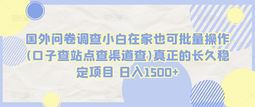 国外问卷调查小白在家也可批量操作(口子查站点查渠道查)真正的长久稳定项目 日入1500+【揭秘】-葛仙仙资源库