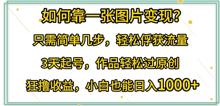 如何靠一张图片变现?只需简单几步，轻松俘获流量，3天起号，作品轻松过原创【揭秘】-葛仙仙资源库