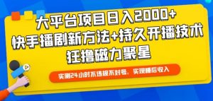 大平台项目日入2000+,快手播剧新方法+持久开播技术,狂撸磁力聚星【揭秘】-葛仙仙资源库