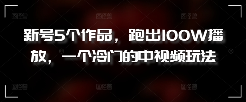 新号5个作品，跑出100W播放，一个冷门的中视频玩法【揭秘】-葛仙仙资源库