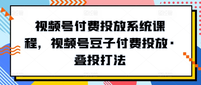 视频号付费投放系统课程，视频号豆子付费投放·叠投打法-葛仙仙资源库