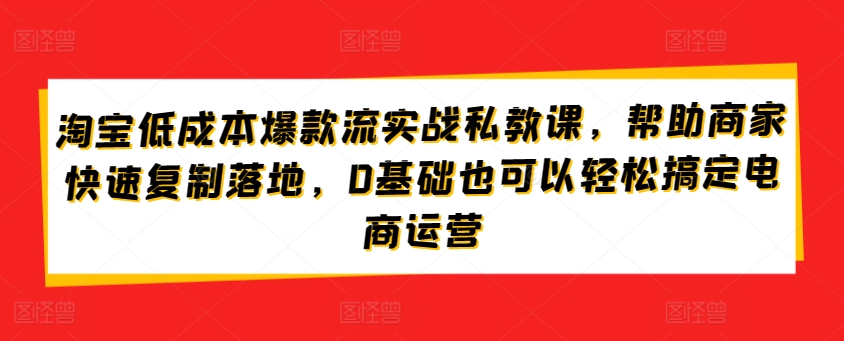 淘宝低成本爆款流实战私教课，帮助商家快速复制落地，0基础也可以轻松搞定电商运营-葛仙仙资源库