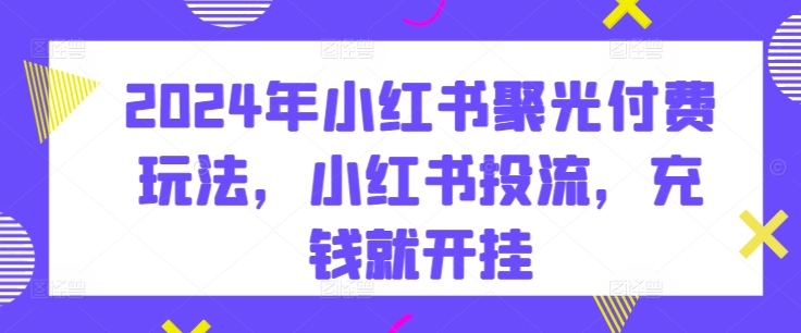 2024年小红书聚光付费玩法，小红书投流，充钱就开挂-葛仙仙资源库