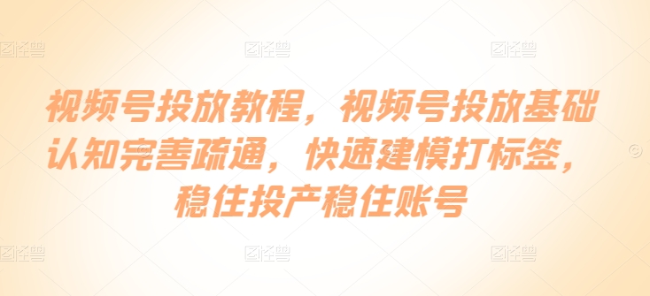 视频号投放教程，​视频号投放基础认知完善疏通，快速建模打标签，稳住投产稳住账号-葛仙仙资源库
