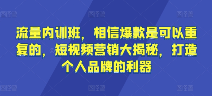流量内训班，相信爆款是可以重复的，短视频营销大揭秘，打造个人品牌的利器-葛仙仙资源库