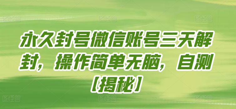 永久封号微信账号三天解封，操作简单无脑，自测【揭秘】-葛仙仙资源库