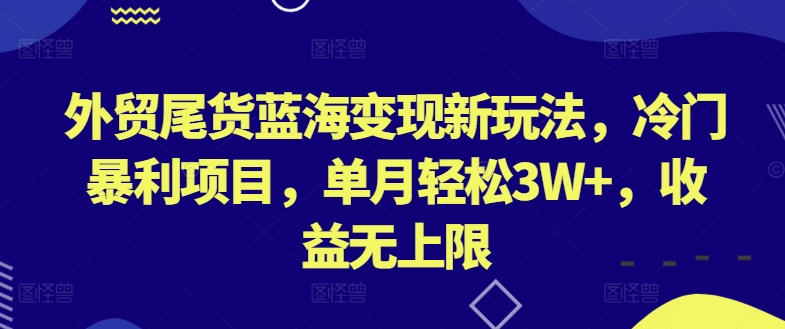 外贸尾货蓝海变现新玩法，冷门暴利项目，单月轻松3W+，收益无上限【揭秘】-葛仙仙资源库