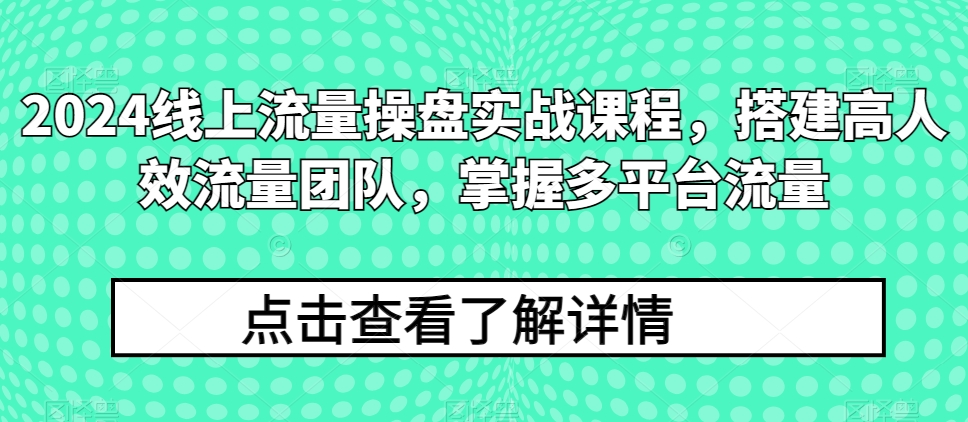 2024线上流量操盘实战课程，搭建高人效流量团队，掌握多平台流量-葛仙仙资源库