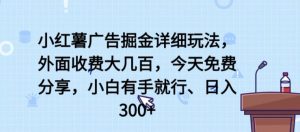小红薯广告掘金详细玩法,外面收费大几百,小白有手就行,日入300+【揭秘】-葛仙仙资源库