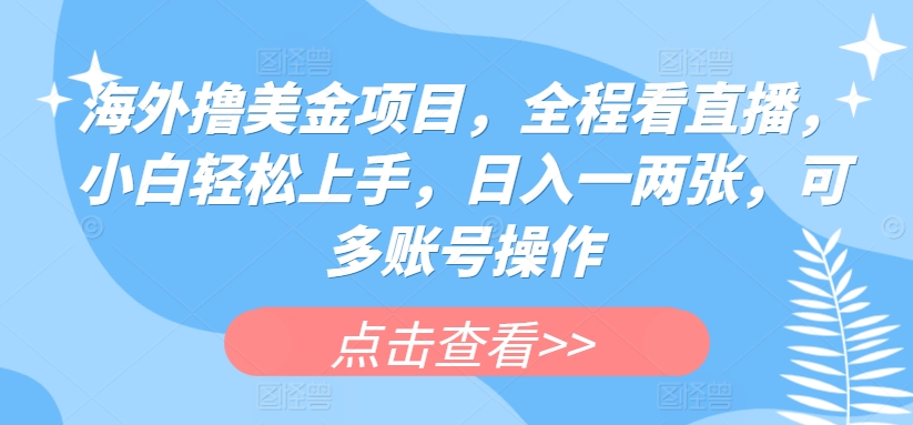 海外撸美金项目，全程看直播，小白轻松上手，日入一两张，可多账号操作【揭秘】-葛仙仙资源库
