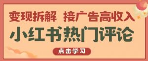 小红书热门评论,变现拆解,接广告高收入【揭秘 】-葛仙仙资源库