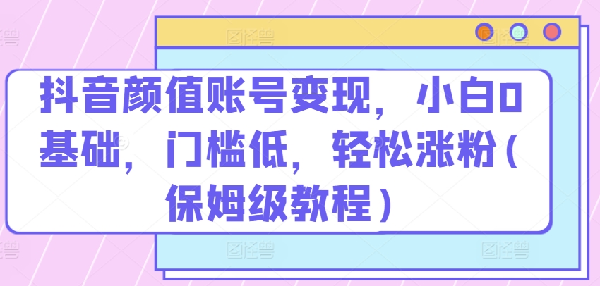 抖音颜值账号变现，小白0基础，门槛低，​轻松涨粉(保姆级教程)【揭秘】-葛仙仙资源库