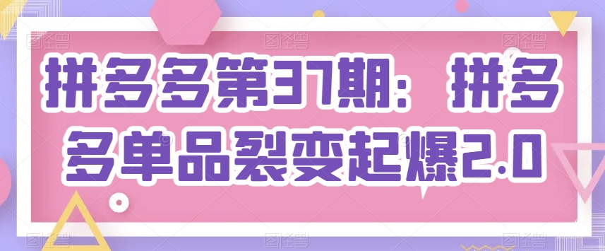 拼多多第37期：拼多多单品裂变起爆2.0-葛仙仙资源库