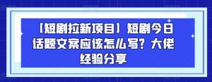 【短剧拉新项目】短剧今日话题文案应该怎么写？大佬经验分享-葛仙仙资源库