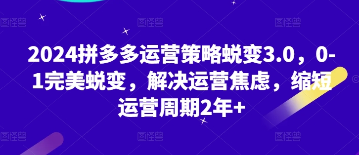 2024拼多多运营策略蜕变3.0，0-1完美蜕变，解决运营焦虑，缩短运营周期2年+-葛仙仙资源库