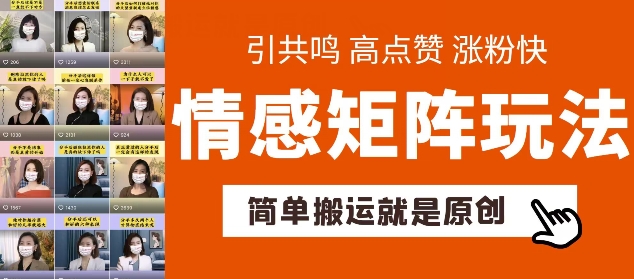 简单搬运，情感矩阵玩法，涨粉速度快，可带货，可起号【揭秘】-葛仙仙资源库