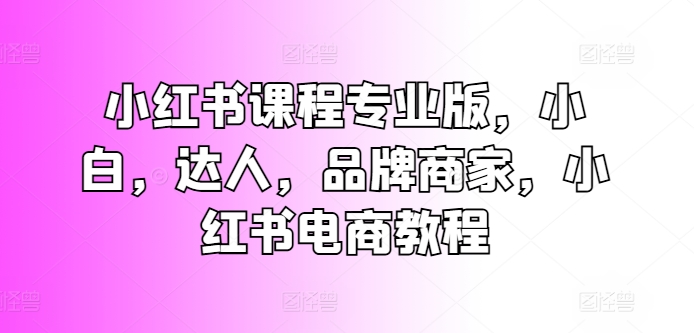 小红书课程专业版，小白，达人，品牌商家，小红书电商教程-葛仙仙资源库