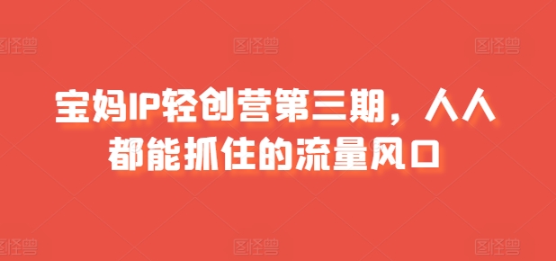 宝妈IP轻创营第三期，人人都能抓住的流量风口-葛仙仙资源库