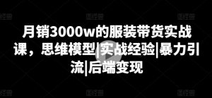 月销3000w的服装带货实战课,思维模型|实战经验|暴力引流|后端变现-葛仙仙资源库